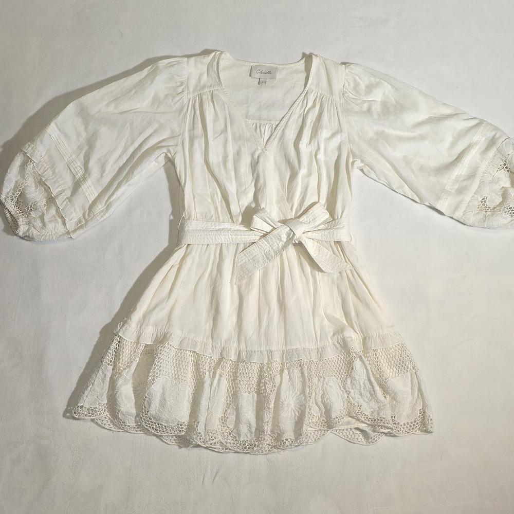 Cleobella White Eyelet Lace Wrap Mini Dress Boho Luxury Organic Summer Small - Picture 3 of 10